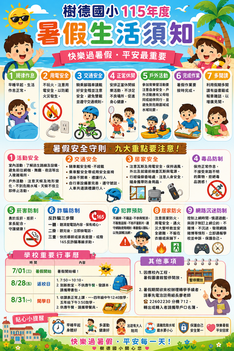 樹德國小115年度學生暑假生活叮嚀